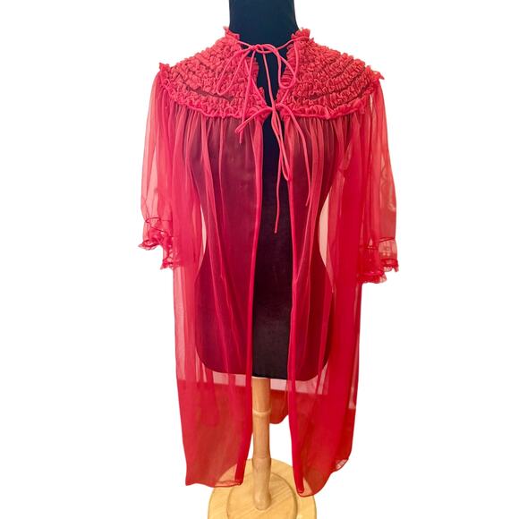 Vintage 50's/60's Better Value Red Romantic Peignoir Robe Sexy Ruffle Duster Med